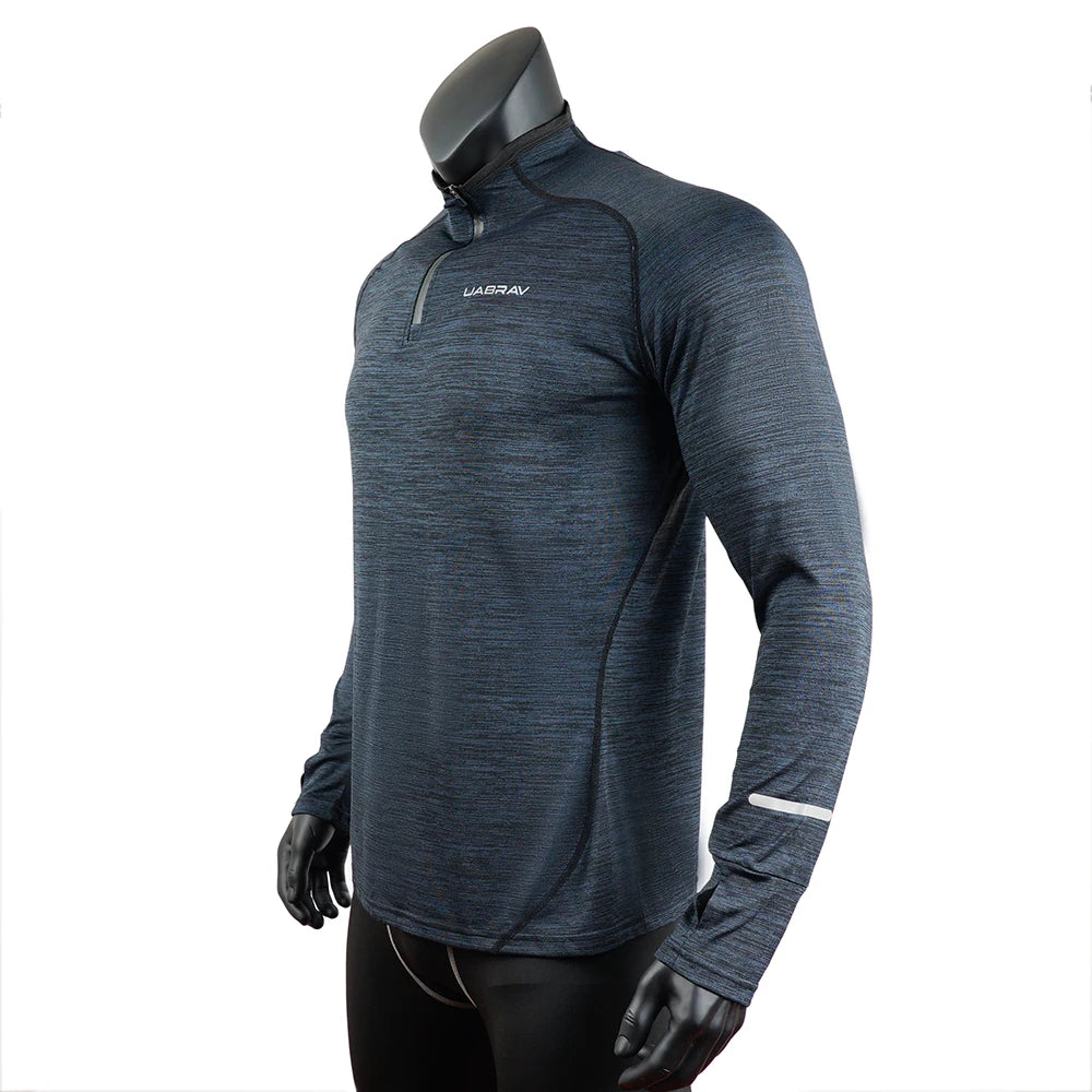 Mens Sports T-Shirt Sportswear Long Sleeve Running Gym Clothing Fitness Compression Shirt Zip Pullover Hiking Rashguard w42