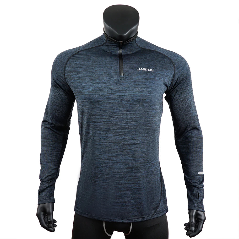 Mens Sports T-Shirt Sportswear Long Sleeve Running Gym Clothing Fitness Compression Shirt Zip Pullover Hiking Rashguard w42