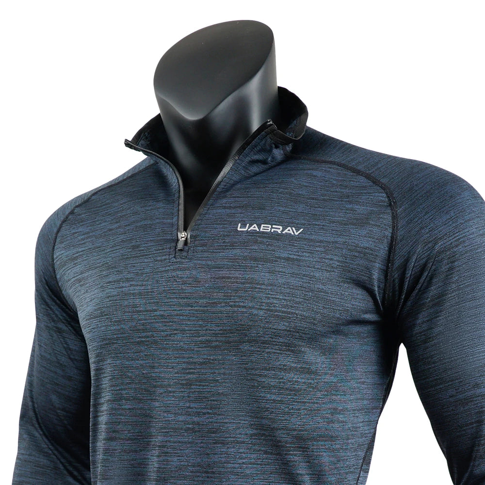 Mens Sports T-Shirt Sportswear Long Sleeve Running Gym Clothing Fitness Compression Shirt Zip Pullover Hiking Rashguard w42