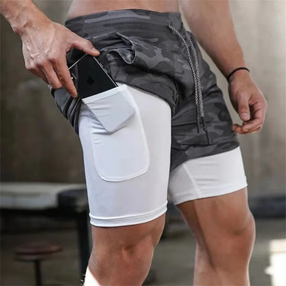 Running Shorts Men 2 in 1 Sports Shorts double-deck quick-dry Summer mesh men Shorts Jogging Gym Shorts men outdoors Sweatpants