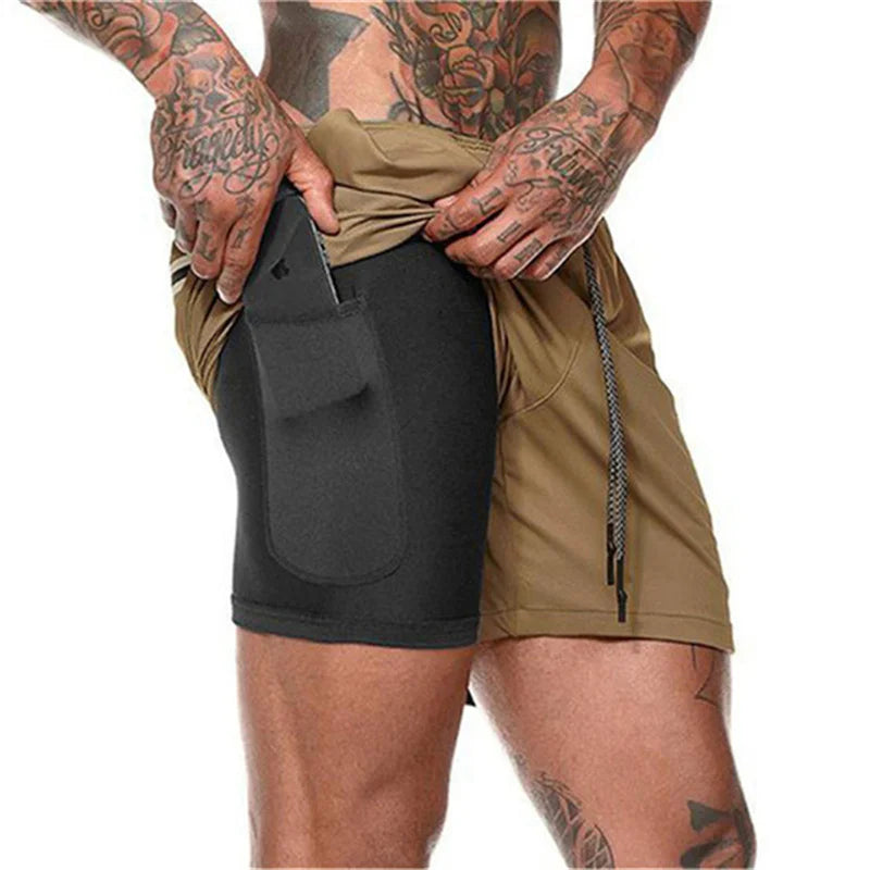 Running Shorts Men 2 in 1 Sports Shorts double-deck quick-dry Summer mesh men Shorts Jogging Gym Shorts men outdoors Sweatpants