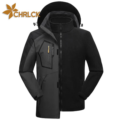 CHRLCK Men's 3 In 1 Thick Hiking Jacket Fleece Waterproof Winter Windbreaker Outdoor Camping Jackets Windproof Coat Large Size