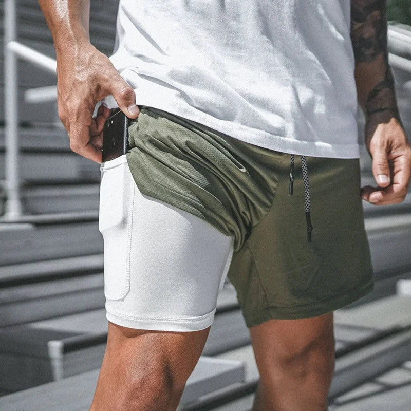 Running Shorts Men 2 in 1 Sports Shorts double-deck quick-dry Summer mesh men Shorts Jogging Gym Shorts men outdoors Sweatpants