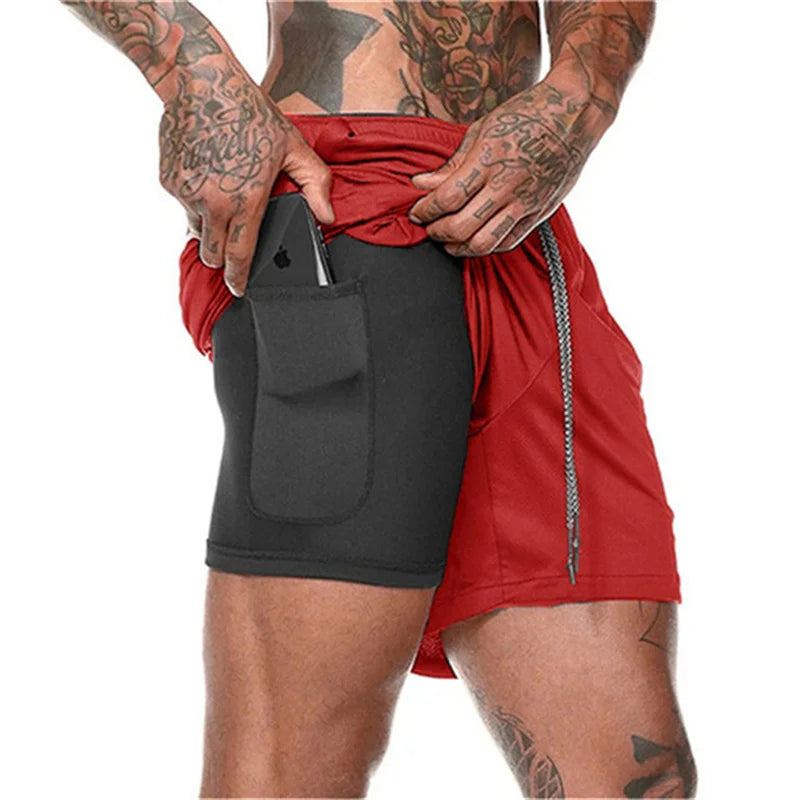 Running Shorts Men 2 in 1 Sports Shorts double-deck quick-dry Summer mesh men Shorts Jogging Gym Shorts men outdoors Sweatpants