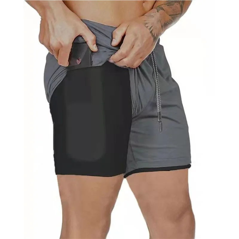 Running Shorts Men 2 in 1 Sports Shorts double-deck quick-dry Summer mesh men Shorts Jogging Gym Shorts men outdoors Sweatpants