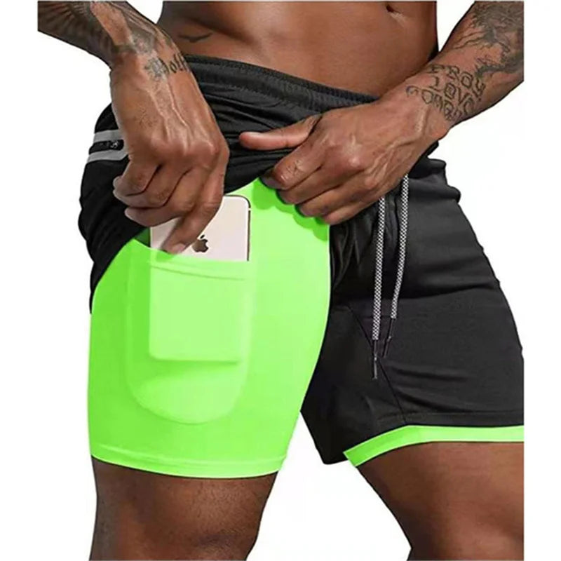 Running Shorts Men 2 in 1 Sports Shorts double-deck quick-dry Summer mesh men Shorts Jogging Gym Shorts men outdoors Sweatpants