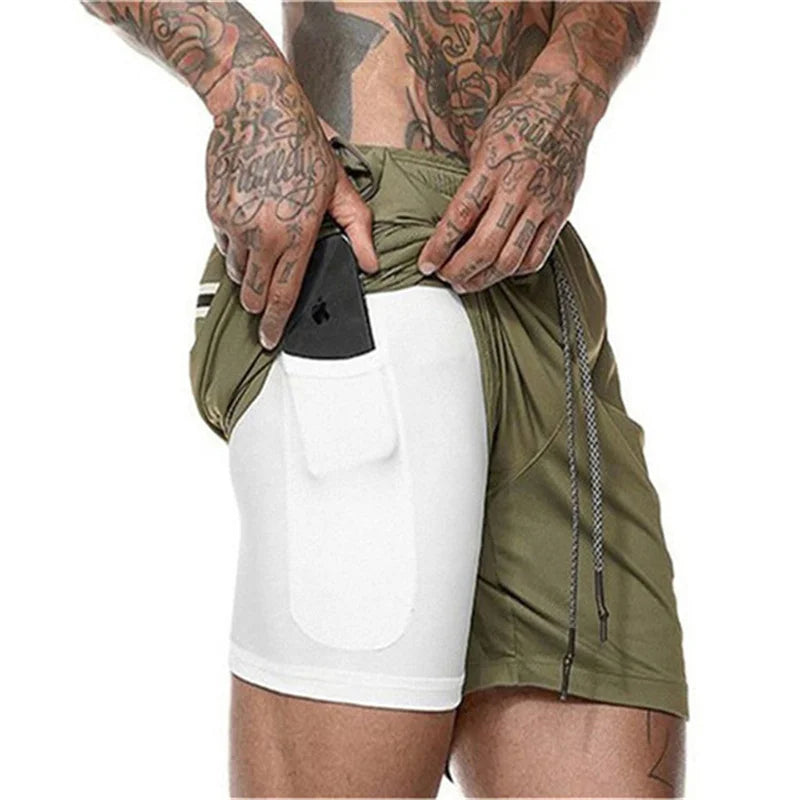 Running Shorts Men 2 in 1 Sports Shorts double-deck quick-dry Summer mesh men Shorts Jogging Gym Shorts men outdoors Sweatpants