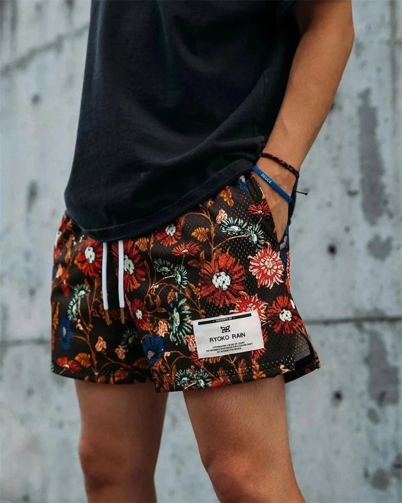 RYOKO RAIN New summer men's shorts men and women's fashion beach seaside casual shorts mesh sports quick-drying quarter pants