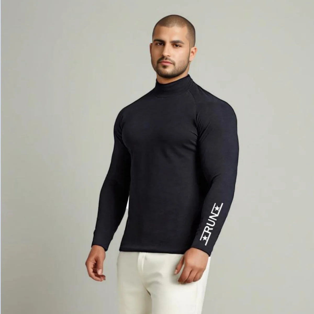 Sports Compression T-shirt Men's Long Sleeved High Neck Shirt Quick Drying Tight T-shirt Gym training Wear Running Top