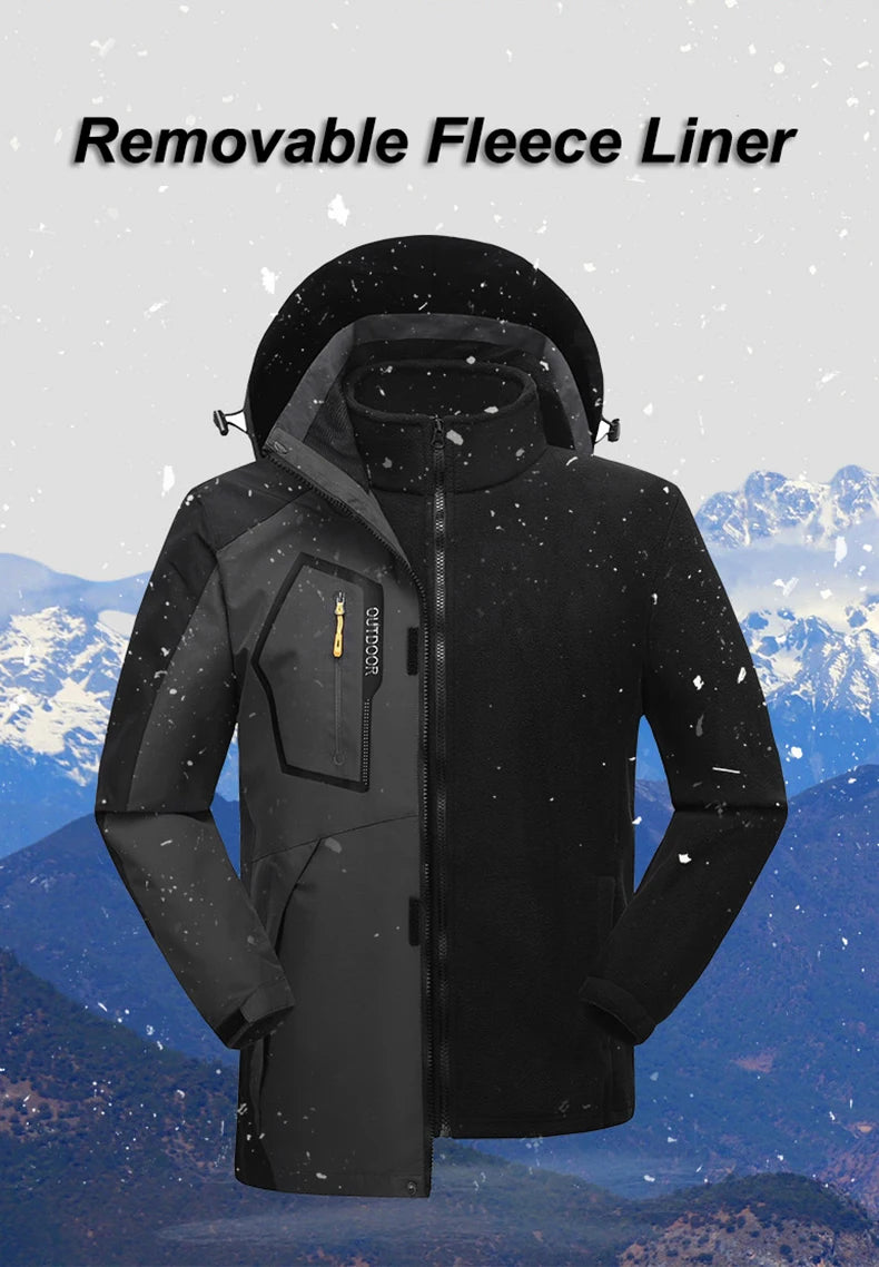 CHRLCK Men's 3 In 1 Thick Hiking Jacket Fleece Waterproof Winter Windbreaker Outdoor Camping Jackets Windproof Coat Large Size