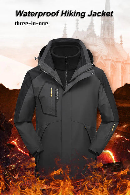 CHRLCK Men's 3 In 1 Thick Hiking Jacket Fleece Waterproof Winter Windbreaker Outdoor Camping Jackets Windproof Coat Large Size