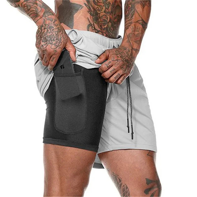 Running Shorts Men 2 in 1 Sports Shorts double-deck quick-dry Summer mesh men Shorts Jogging Gym Shorts men outdoors Sweatpants