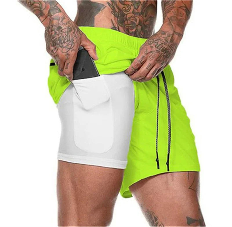 Running Shorts Men 2 in 1 Sports Shorts double-deck quick-dry Summer mesh men Shorts Jogging Gym Shorts men outdoors Sweatpants