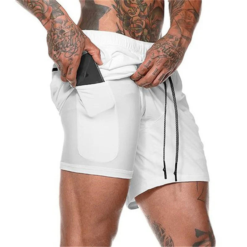 Running Shorts Men 2 in 1 Sports Shorts double-deck quick-dry Summer mesh men Shorts Jogging Gym Shorts men outdoors Sweatpants