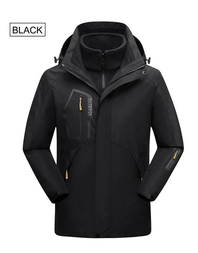 CHRLCK Men's 3 In 1 Thick Hiking Jacket Fleece Waterproof Winter Windbreaker Outdoor Camping Jackets Windproof Coat Large Size